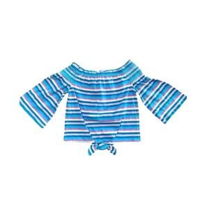 Cloud Chaser Girl's Peasant Top Blue Purple Stripe Bell Sleeve Size Medium NWT